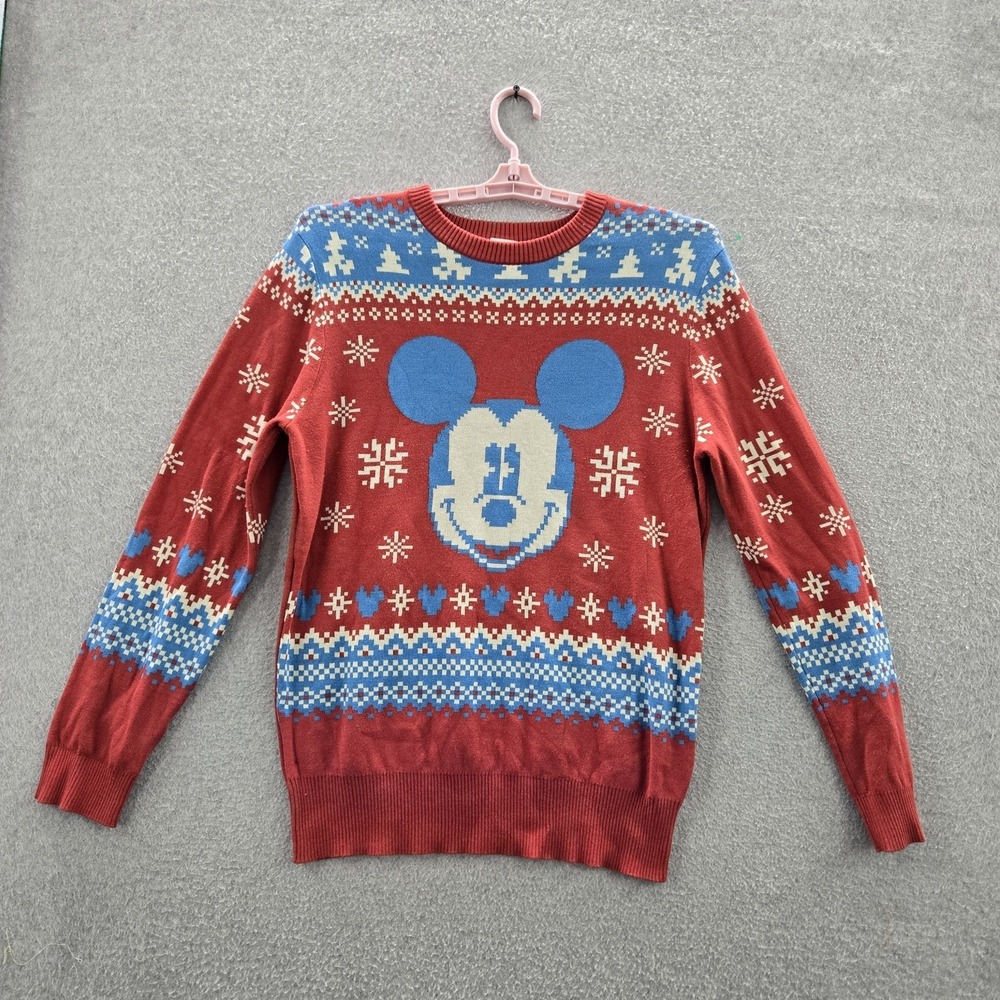 Disney Celebrate Together Women Sweatshirt L Red Fair Isle Mickey Mouse Holiday